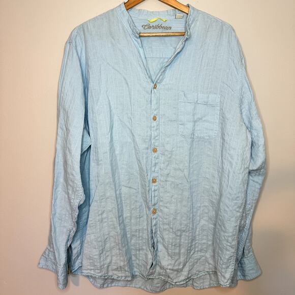 Caribbean Light Blue Long Sleeve Button Up Linen Size XL - Picture 1 of 9